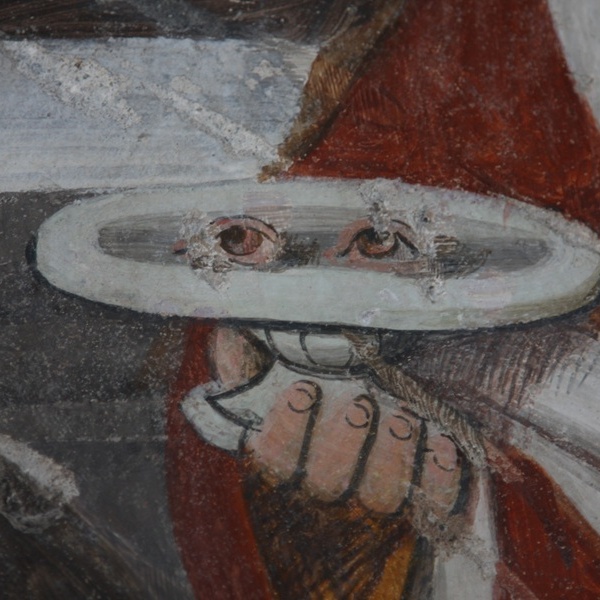 Cappella dell\u0027Annunciazione dell\u0027Oulme. Dettaglio: gli occhi di Santa Lucia