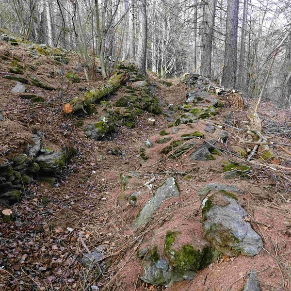 La situazione di dissesto lungo la  mulattiera tra la Fontana della Gerpula e il Rifugio Amprimo.