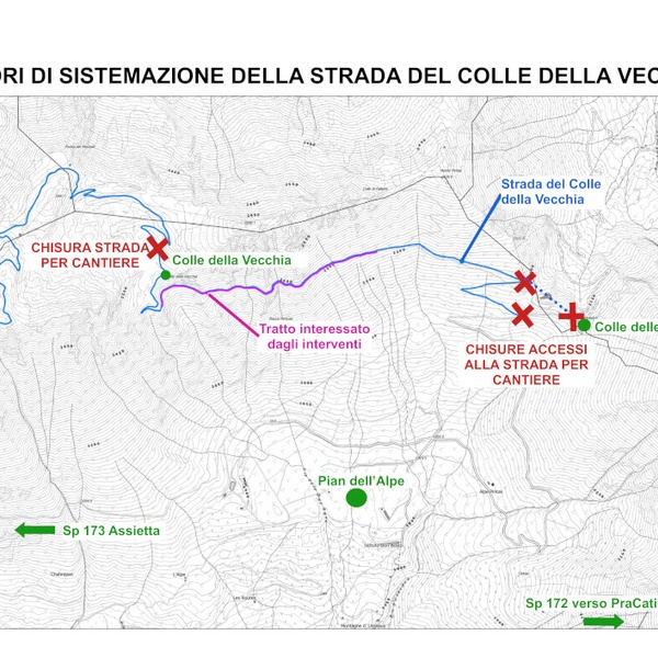 La cartografia della zona interessata dal cantiere con l\u0027indicazione del tratto chiuso alla frequentazione.