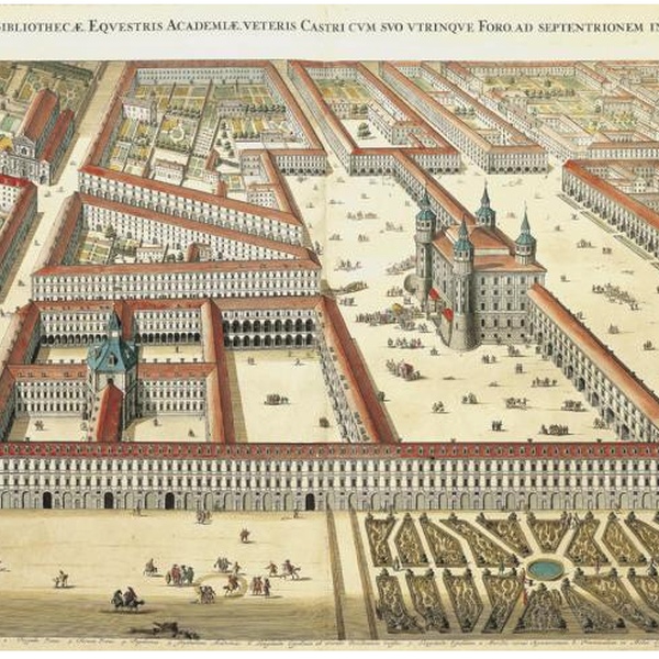 Veduta a volo d’uccello di piazza Castello a Torino, dal Theatrum statuum regiae celsitudinis Sabaudiae ducis, Pedemontii principis, Cypri regis. [...], 1682, vol. I, scheda I.7. ASCT.