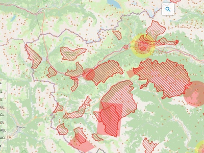Un détail des cartes D\u002DFlight où apparaissent les frontières des territoires, au sein des Zones Protégées des Alpes Cozie (et pas seulement), où le survol avec des drones est interdit.