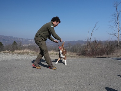 Lorenzo Brino e Maya durante un\u0027attività di gioco che viene utilizzata come gratificazione dopo le sessioni di lavoro.